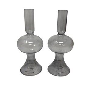 Anthropologie Delaney Glass Candlesticks Pair Lilac Taper Candle Table Decor